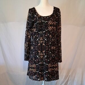 Xhilaration Long Sleeve Floral Lace   Dress - Black with Multicolor Floral Print